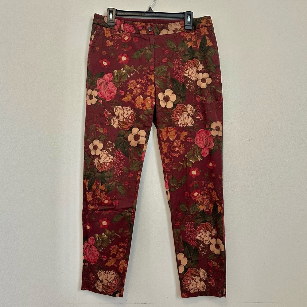 Talbots Burgundy Floral Straight-Leg Pants